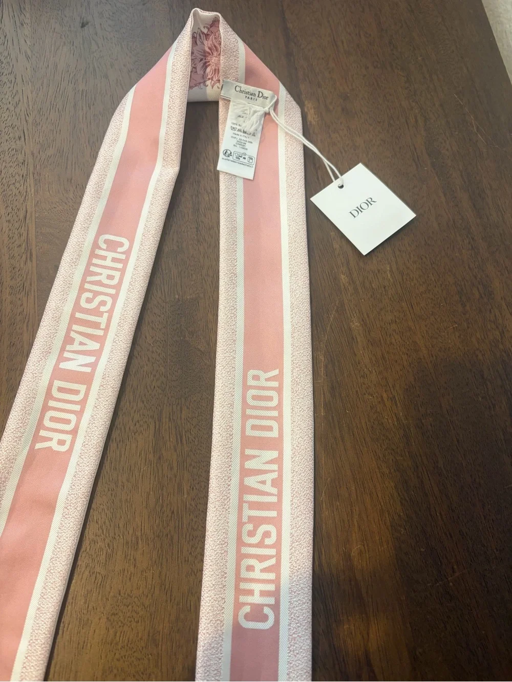 CHRISTIAN DIOR NWT Lucky Star Silk Mitzah Scarf Twilly Twill Pink White